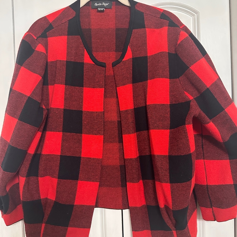 Charlie Paige Red and Black Checkered Cardigan
